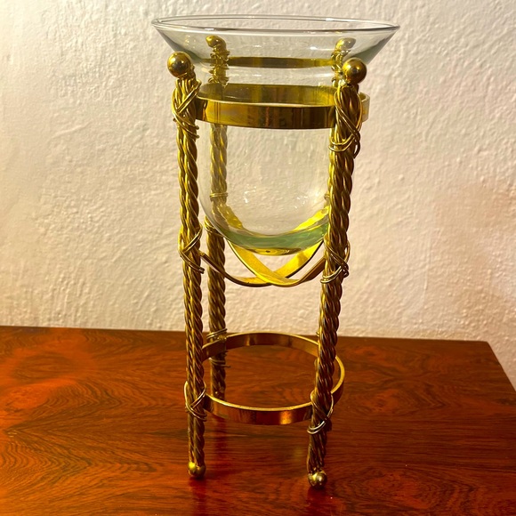 Vintage MCM Brass and Glass 11” Tall Candle Holder - Picture 2 of 8